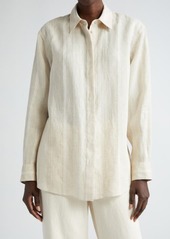 Lafayette 148 New York Oversize Stripe Linen & Cashmere Shirt