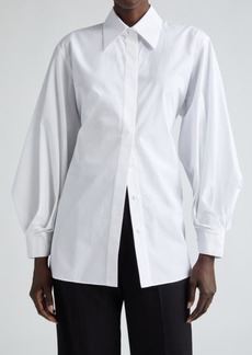 Lafayette 148 New York Oversize Tie Back Cotton Poplin Button-Up Shirt