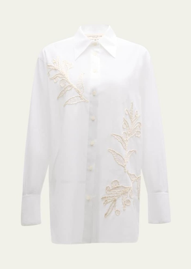 Lafayette 148 New York Oversized Embroidered Cotton Voile Shirt