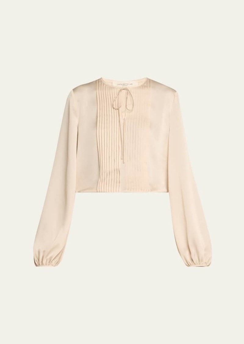 Lafayette 148 New York Pintuck Blouson-Sleeve Satin Blouse