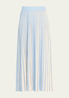 Lafayette 148 New York Pleated Colorblock Pointelle-Knit Midi Skirt