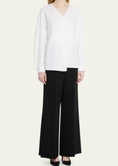 Lafayette 148 New York Stretch Cotton Wrap Blouse