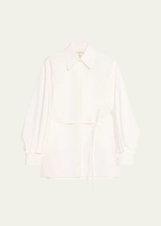 Lafayette 148 New York Pleated Tie-Waist Organic Cotton Poplin Shirt