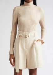 Lafayette 148 New York Rib Wool Blend Mock Neck Sweater