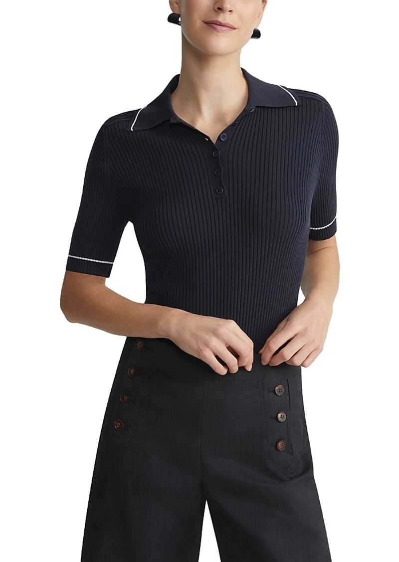 Lafayette 148 New York Ribbed Buttoned Polo Top
