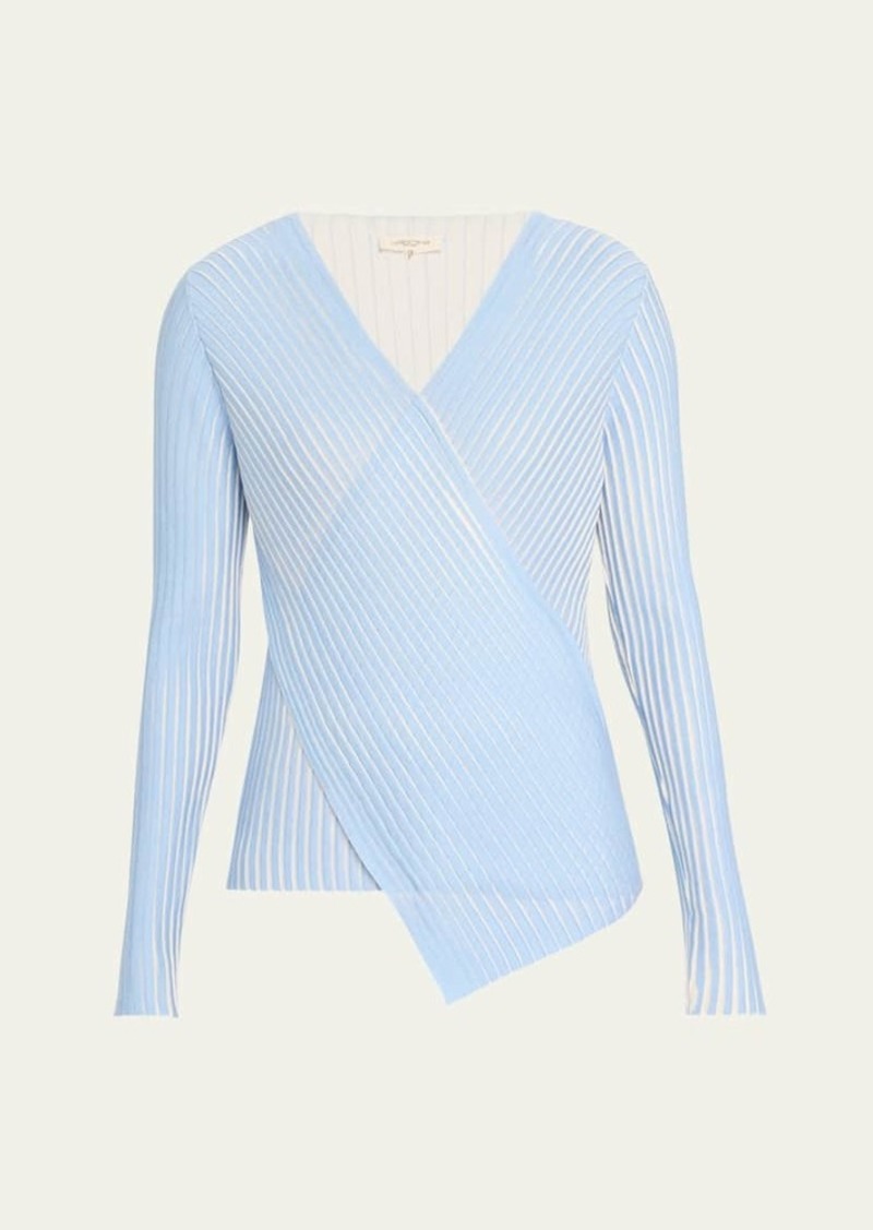 Lafayette 148 New York Ribbed Colorblock Faux Wrap Sweater