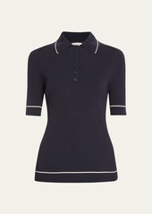 Lafayette 148 New York Ribbed Elbow-Sleeve Polo T-Shirt