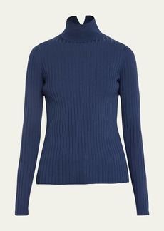 Lafayette 148 New York Ribbed Stand-Collar Sweater