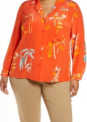 Lafayette 148 New York Rigby Oasis Print Button-Up Blouse in Vibrant Persimmon Multi at Nordstrom