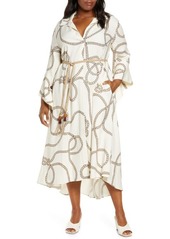 Lafayette 148 New York Rope Print Long Sleeve Belted Shirtdress in Cloud Multi at Nordstrom