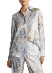 Lafayette 148 New York Scottie Fern Print Silk Twill Button-Up Top