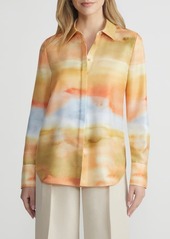 Lafayette 148 New York Scottie Silk Button-Up Shirt