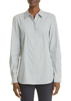 Lafayette 148 New York Scottie Stripe Cotton Blend Button-Up Shirt