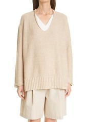 Lafayette 148 New York Sequin V-Neck Sweater in Parchment at Nordstrom