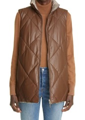 Lafayette 148 New York Shay Reversible Quilted Lambskin Leather Down Vest in Toffee at Nordstrom