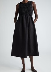 Lafayette 148 New York Smocked Bodice Sleeeless Midi Dress