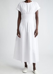 Lafayette 148 New York Smocked Waist Cotton Poplin Midi Dress