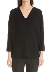 Lafayette 148 New York Sparkle Wool Knit Hoodie in Black at Nordstrom