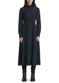Lafayette 148 New York Stamped Pages Print Long Sleeve Silk Crêpe de Chine Shirtdress