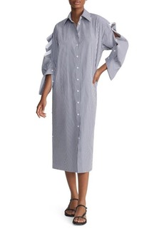 Lafayette 148 New York Stripe Long Sleeve Oversize Cotton Poplin Midi Shirtdress