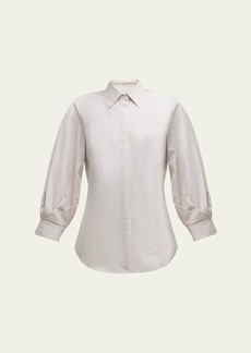Lafayette 148 New York Striped Blouson-Sleeve Cotton Shirt
