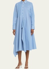 Lafayette 148 New York Striped Draped Long-Sleeve Midi Shirtdress