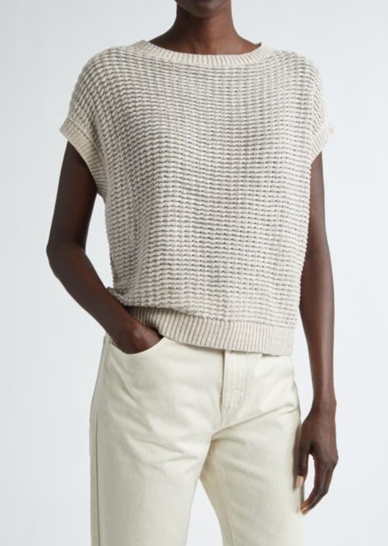 Lafayette 148 New York Textured Short Sleeve Linen & Silk Sweater