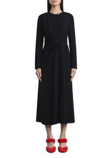 Lafayette 148 New York Twist Waist Long Sleeve Finesse Crepe Midi Dress in Black at Nordstrom