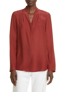 Lafayette 148 New York V-Neck Silk Button-Up Shirt