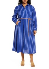 Lafayette 148 New York Waylon Stripe Long Sleeve Linen Button-Up Dress in Lapis Blue Multi at Nordstrom