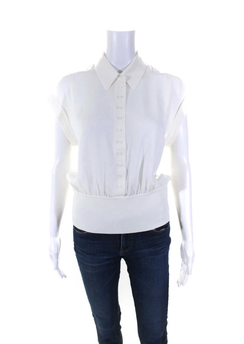 Lafayette 148 New York Womens Button Front Collared Silk Shirt White