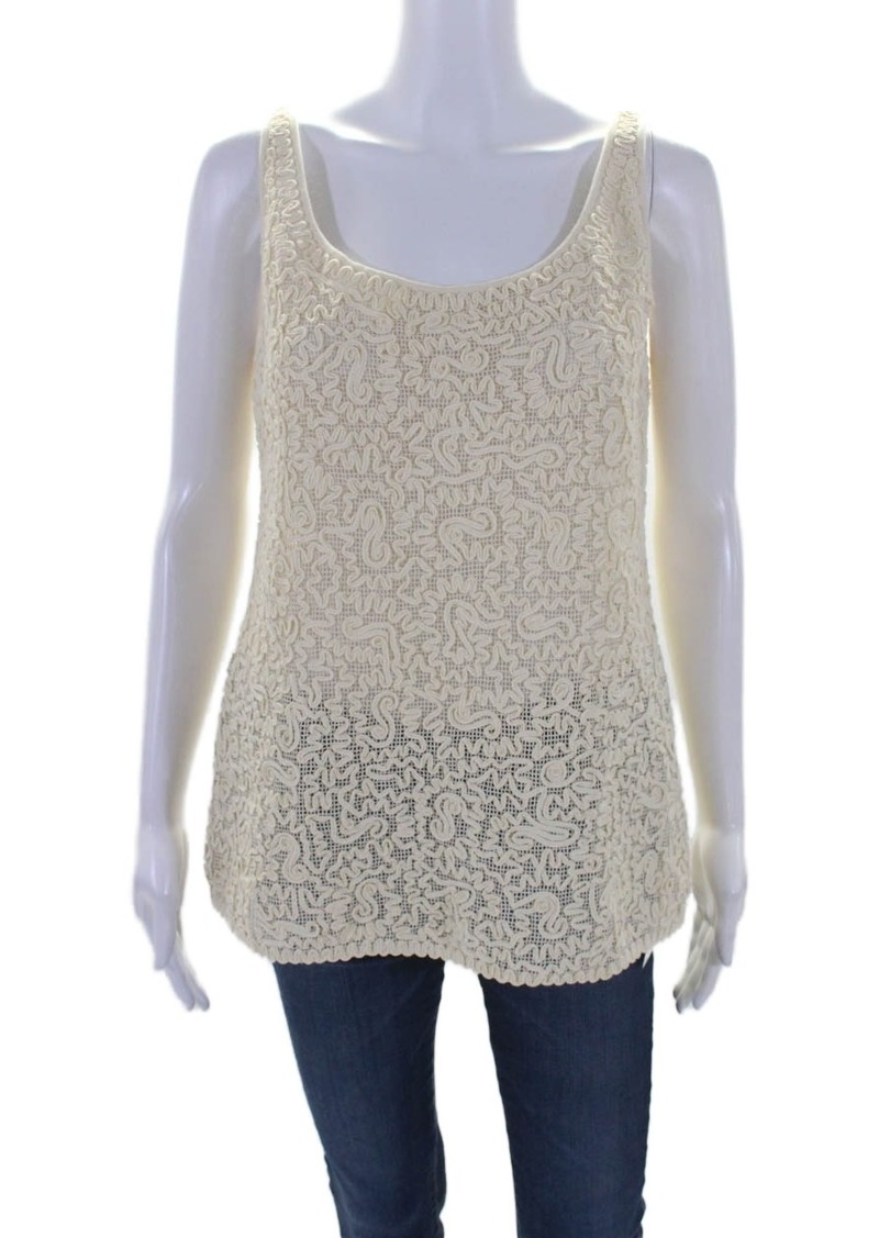 Lafayette 148 New York Womens Embroidered Tank Top Creme White Cotton