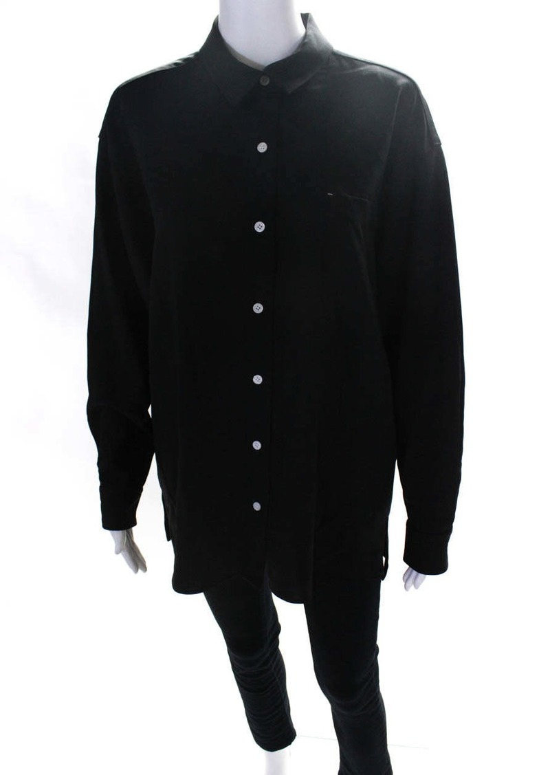 Lafayette 148 New York Womens James Long Sleeve Button Up Top Black