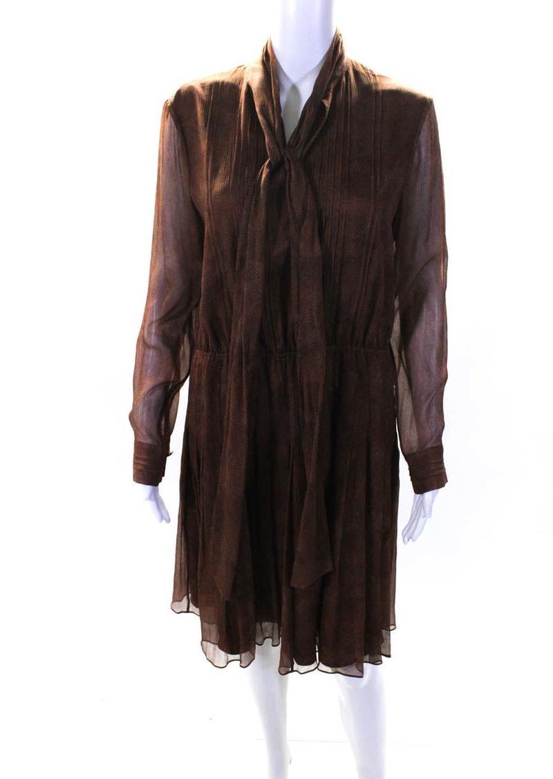 Lafayette 148 New York Womens Pintuck Bow Chiffon A Line Dress Brown