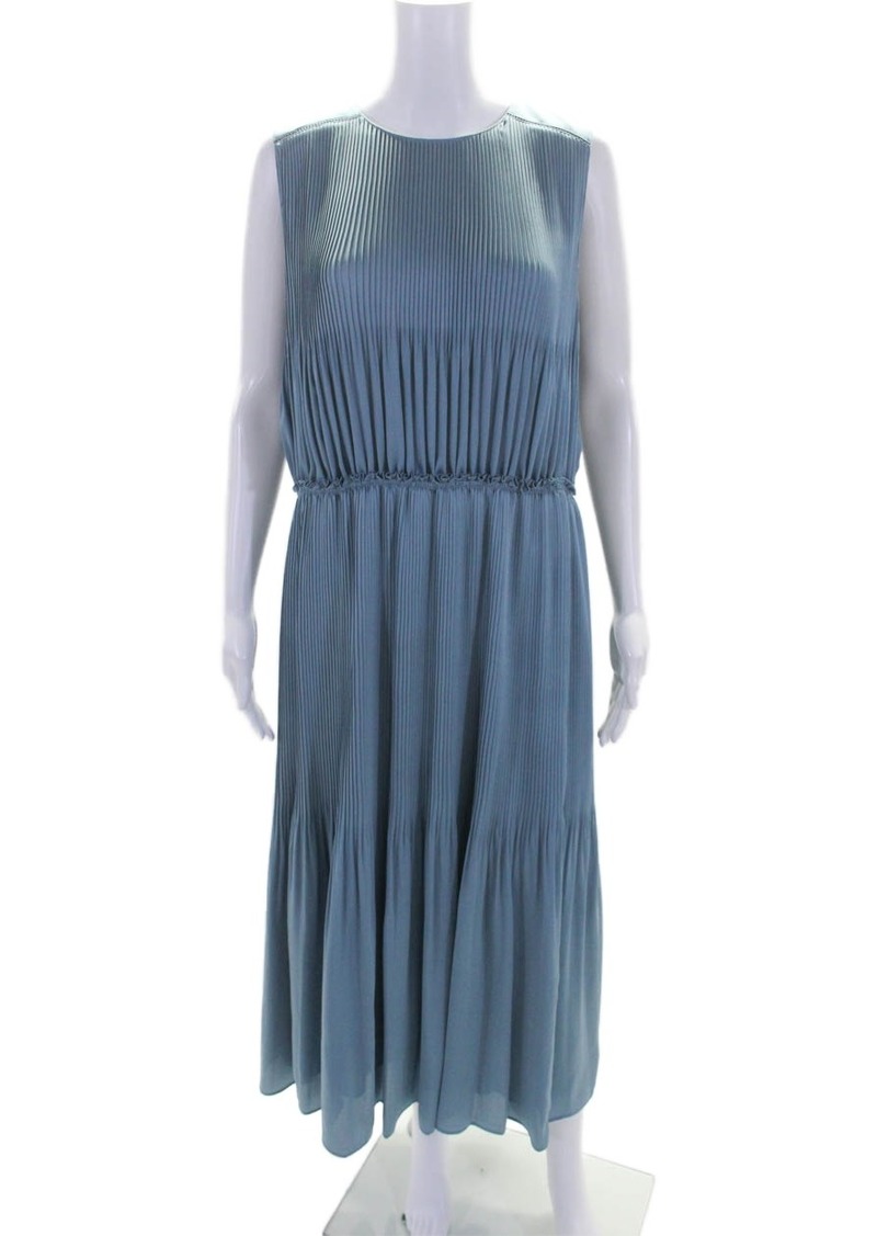 Lafayette 148 New York Womens Sleeveless Round Neck Cinch Maxi Dress Blue