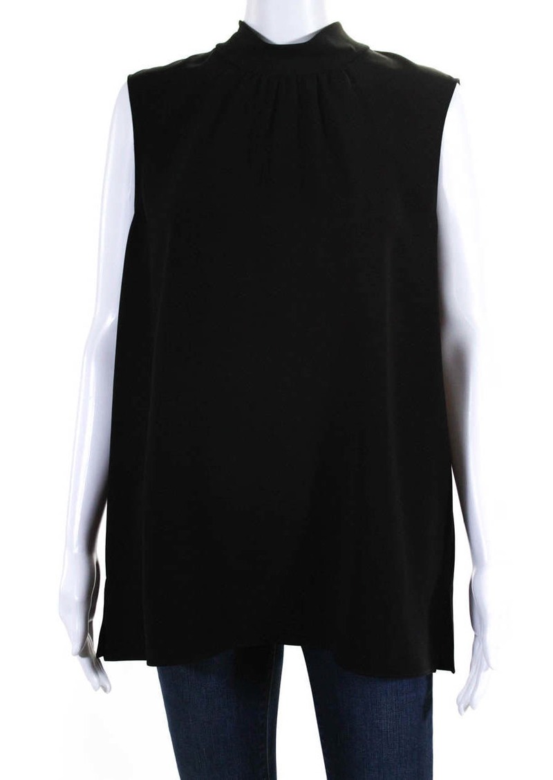 Lafayette 148 New York Womens Split Hem Sleeveless Tie Neck Blouse Black