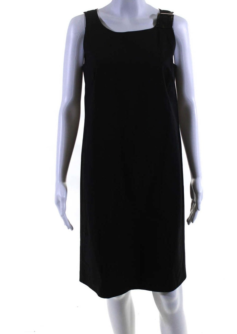 Lafayette 148 New York Womens Tortoise Buckle Midi Shift Dress Black