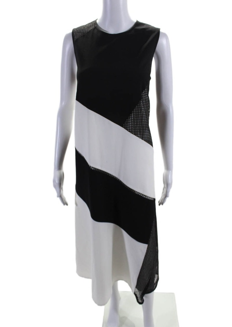 Lafayette 148 New York Womens White Black Color Block A-Line Dress