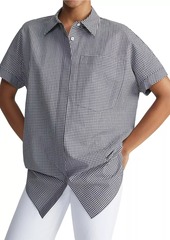 Lafayette 148 Micro Gingham Cotton Seersucker Short-Sleeve Oversized Shirt