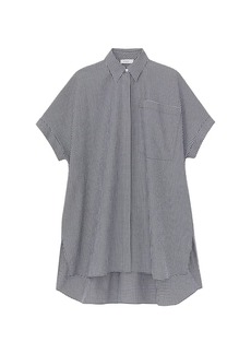 Lafayette 148 Micro Gingham Cotton Seersucker Short-Sleeve Oversized Shirt