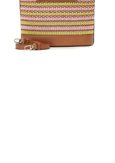 Lafayette 148 Mini Striped Raffia Leather Bag In Pink