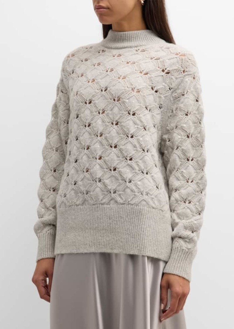 Lafayette 148 Mock-Neck Lace-Stitch Sweater