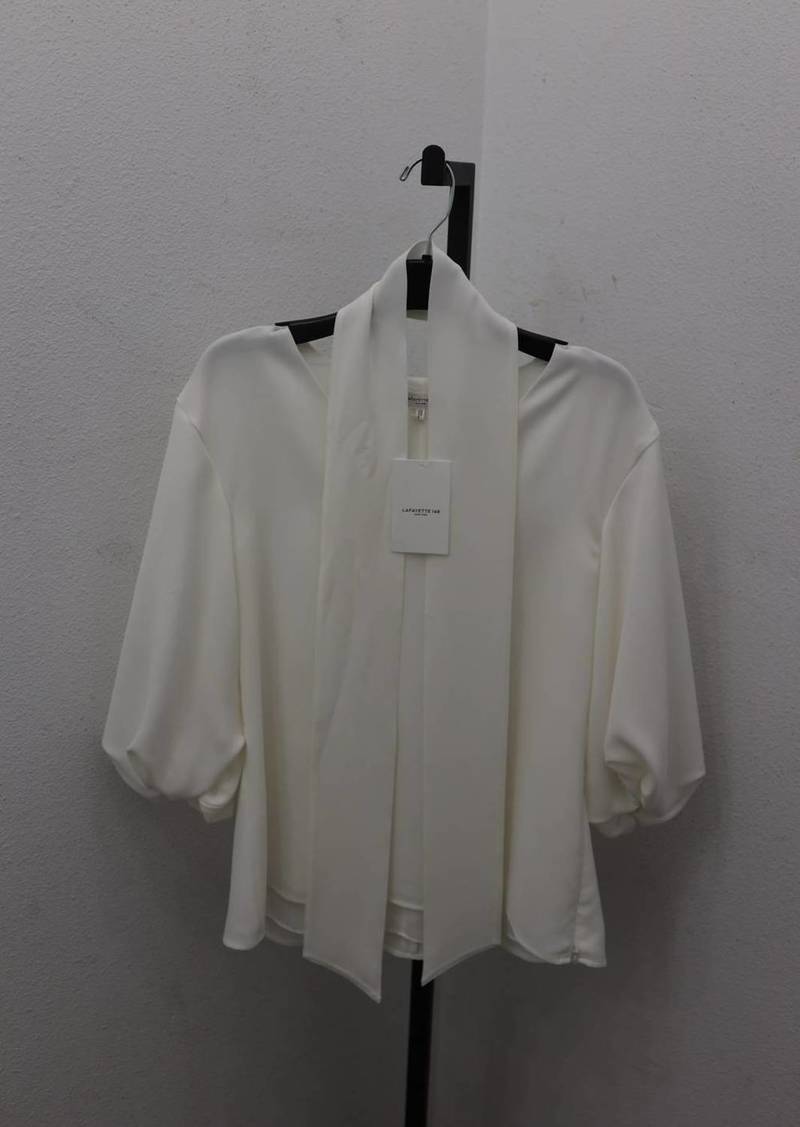 Lafayette 148 New York Astley Puff-Sleeve Belted Blouse In Cloud