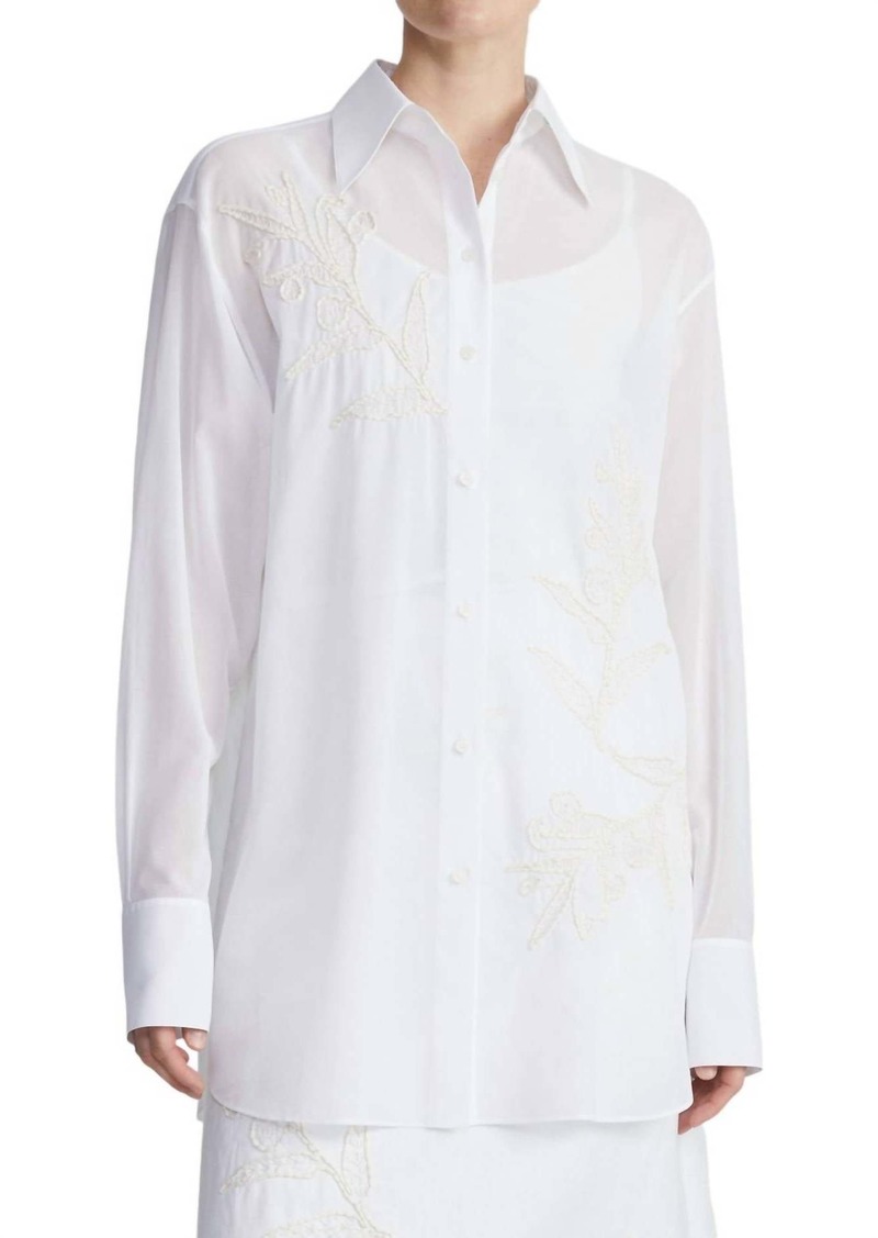 Lafayette 148 New York Floral Embroidered Oversize Shirt In White