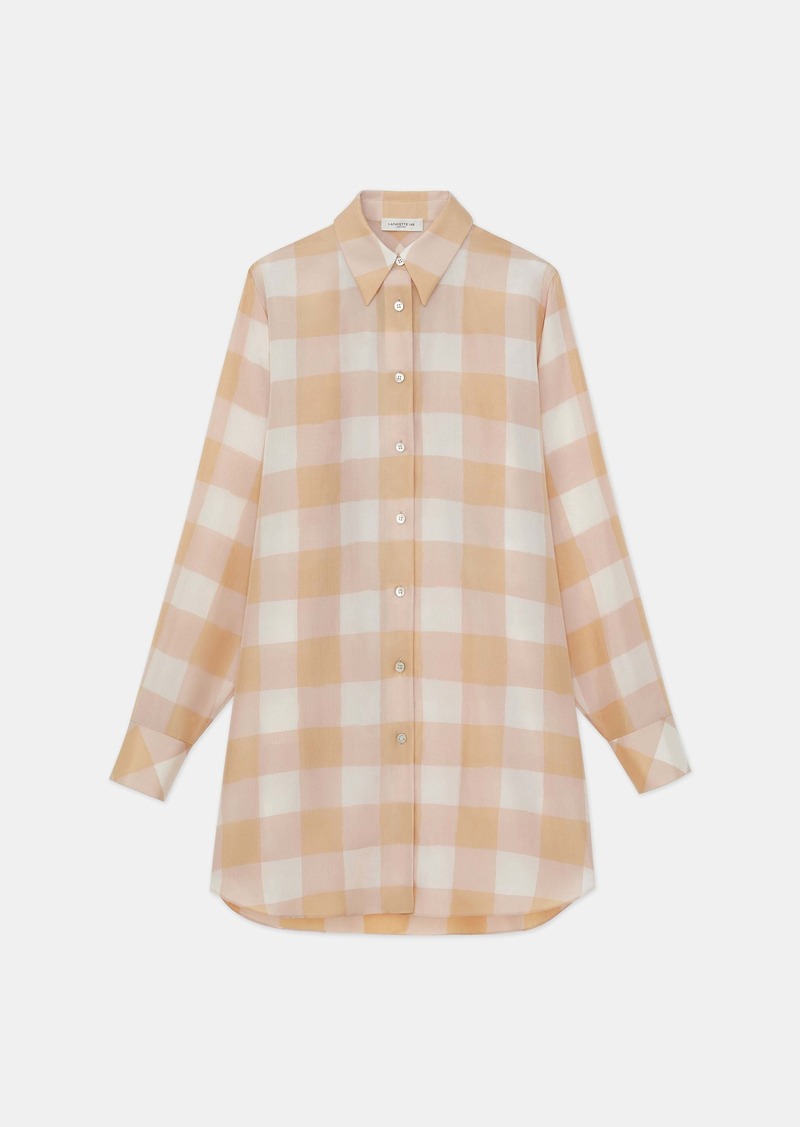 Lafayette 148 Painted Gingham Print Silk Habutai Oversized Blouse