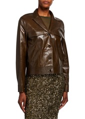 Lafayette 148 Peter Lacquered Lambskin Leather Button-Front Jacket