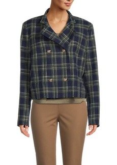 Lafayette 148 Plaid Double Breasted Cropped Blazer