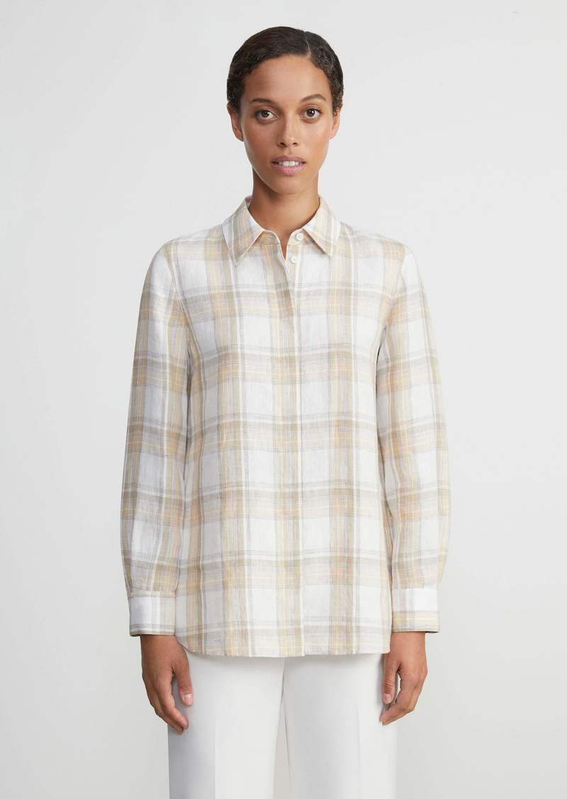 Lafayette 148 Plaid Linen Straight Shirt