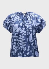 Lafayette 148 Pleated Floral-Print Puff-Sleeve Blouse