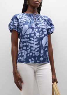 Lafayette 148 Pleated Floral-Print Puff-Sleeve Blouse